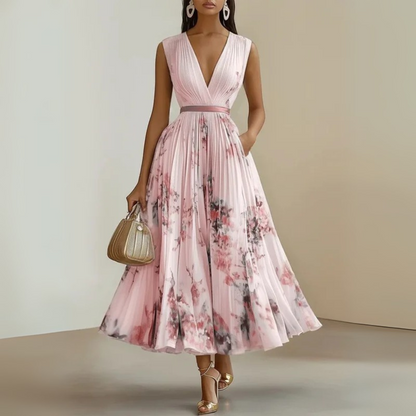 Lorelei | Women's pleated sleeveless midi wedding guest dress