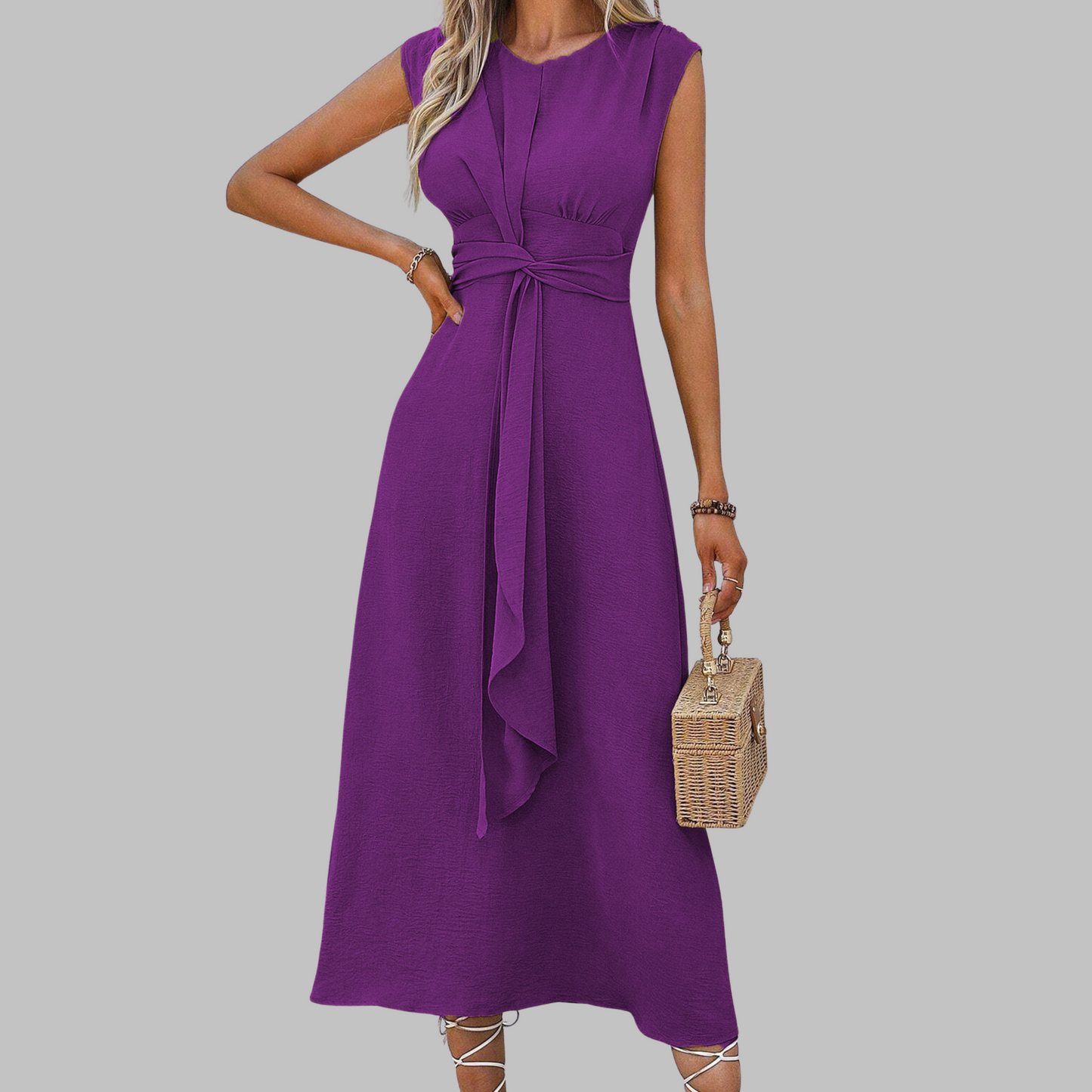 Leah | Women’s Midi Dress with Sleeveless Belted A Line