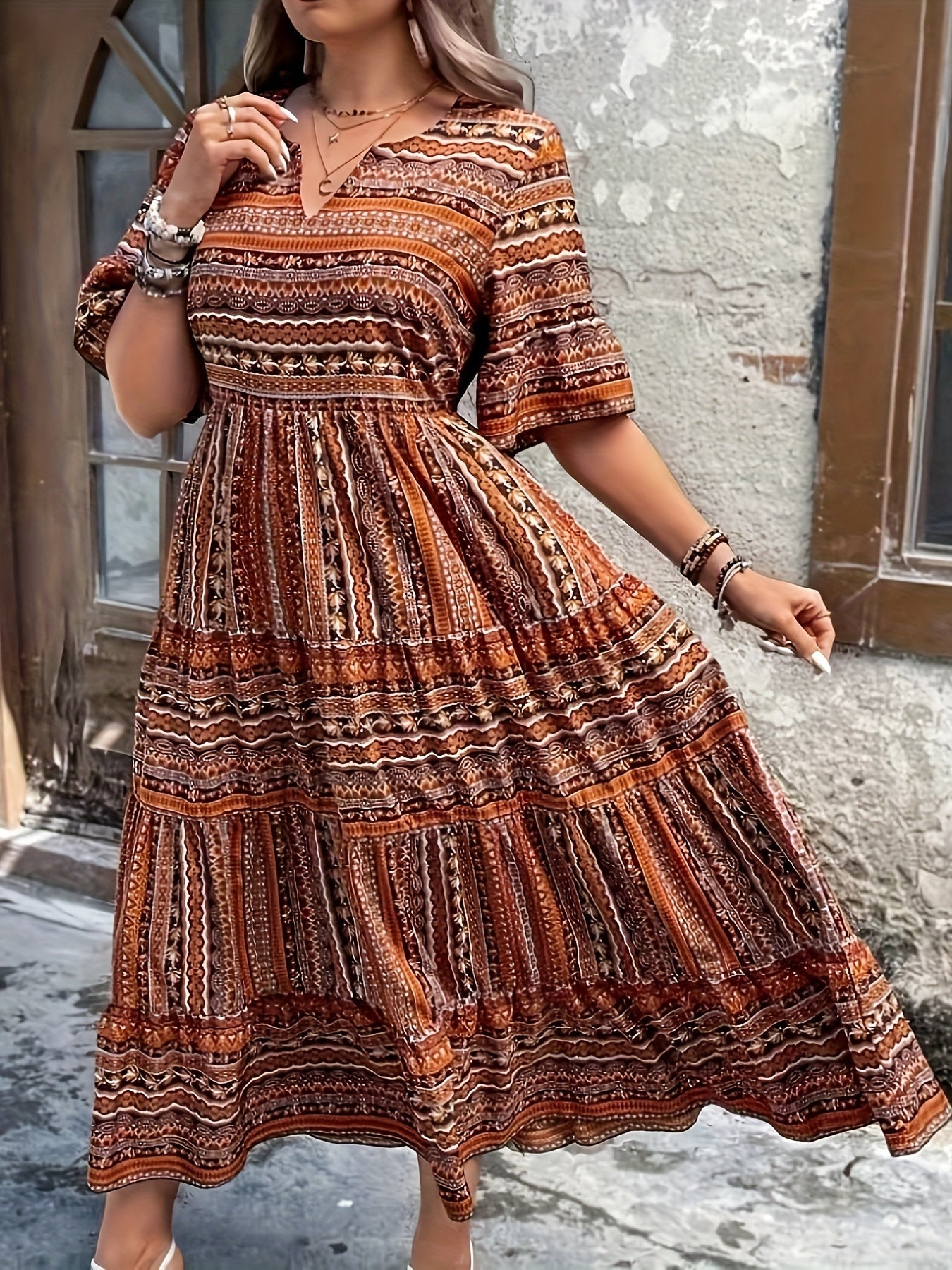 Hailey | Women’s Flowy Midi Dress with Boho Printed