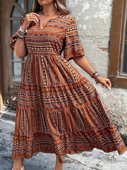 Hailey | Women’s Flowy Midi Dress with Boho Printed