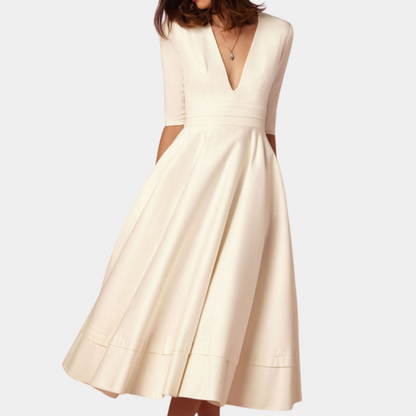 Brianna | Women’s Elegant  A-Line Midi Dress with V Neck