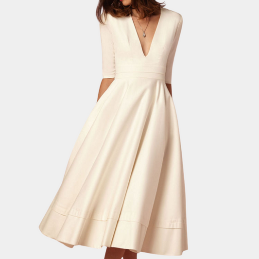 Brianna | Women’s Elegant  A-Line Midi Dress with V Neck