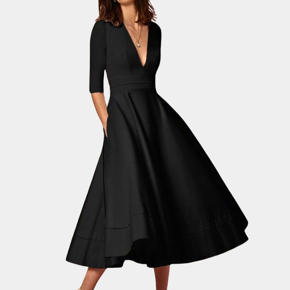 Brianna | Women’s Elegant  A-Line Midi Dress with V Neck