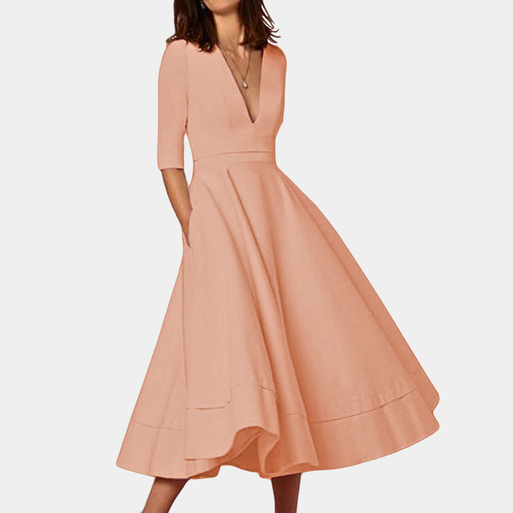 Brianna | Women’s Elegant  A-Line Midi Dress with V Neck