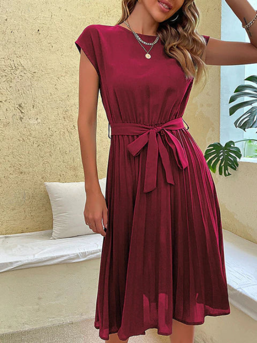 Eulalie | Pleated midi dress with tie waist relaxed silhouette