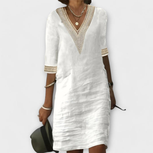 Scarlett | Women’s Relaxed Dress with Boho V Neck Lace Trim