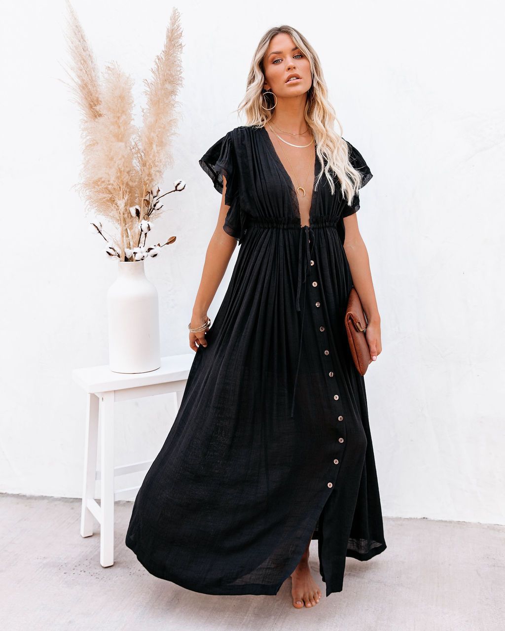 Aria | Women’s Maxi Dress with Boho Button Front Flowy