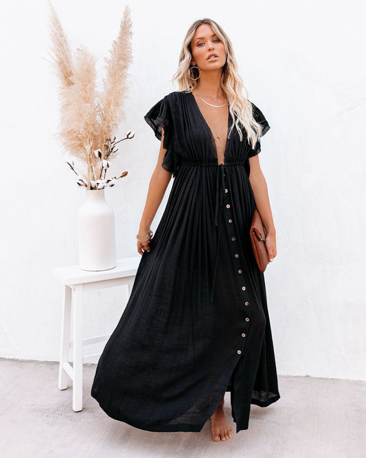 Aria | Women’s Maxi Dress with Boho Button Front Flowy