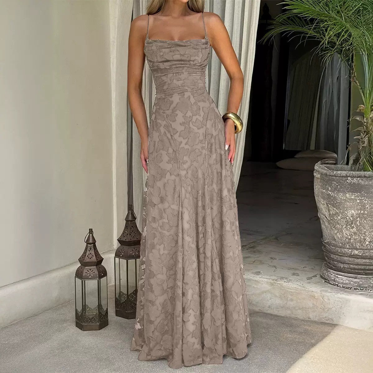 Emily | Women’s Maxi Dress with Floral Lace Appliqués