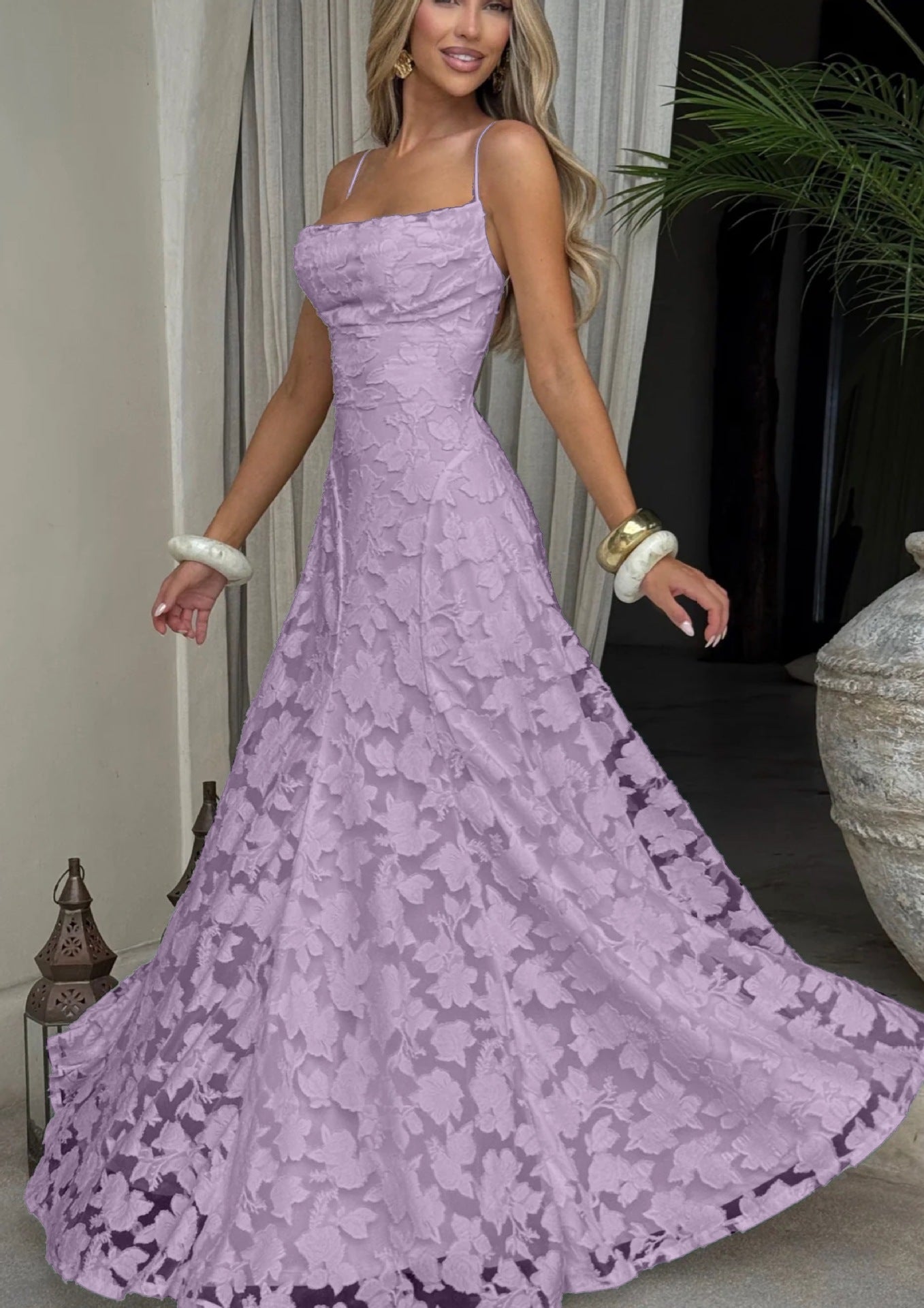 Emily | Women’s Maxi Dress with Floral Lace Appliqués