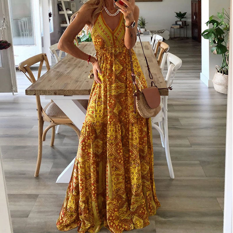 Audrey | Women’s Maxi Dress with Boho Printed V Neck