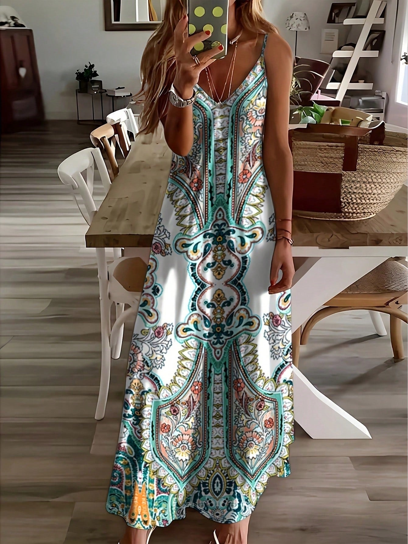 Genevieve | Women’s Boho Paisley Maxi Dress with V Neck