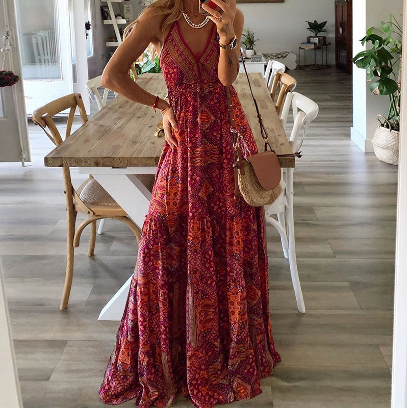 Audrey | Women’s Maxi Dress with Boho Printed V Neck