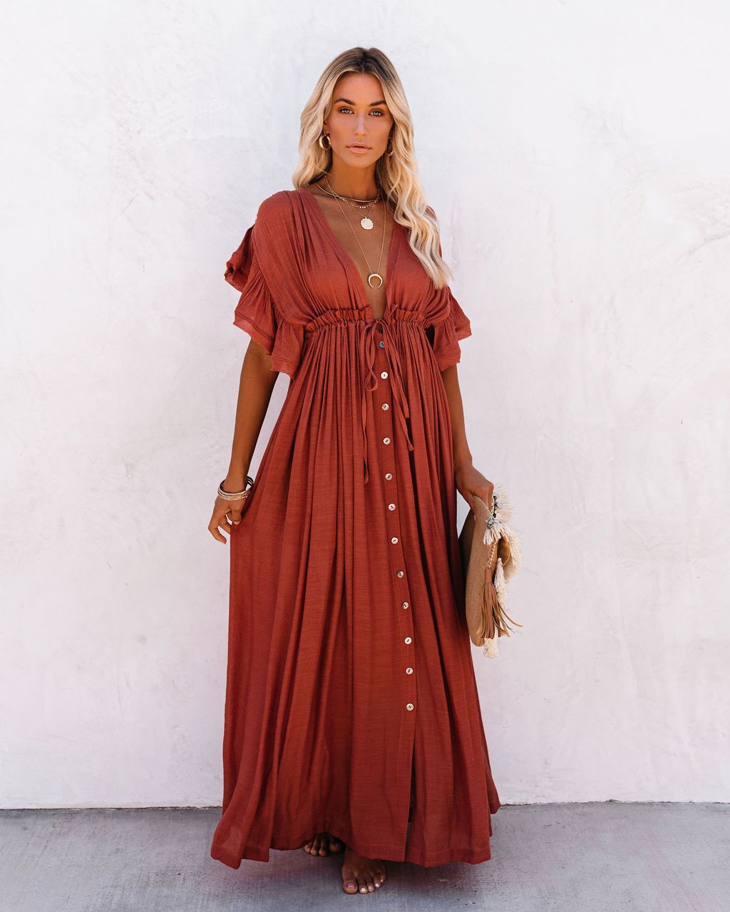 Aria | Women’s Maxi Dress with Boho Button Front Flowy