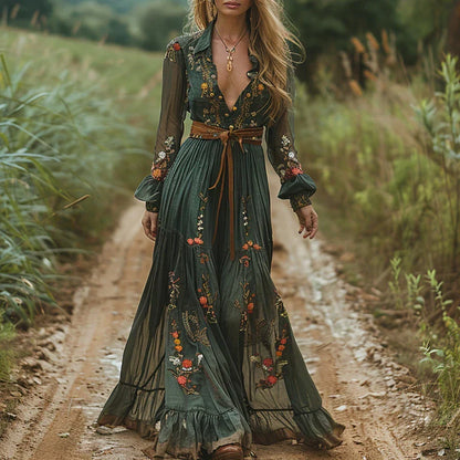 Bailey | Bohemian floral maxi dress with embroidered details