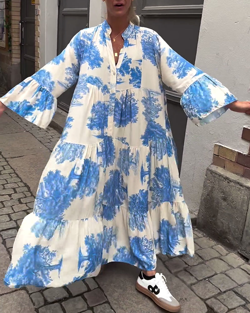 Coralie | Printed maxi dress with ruffle sleeves high neck