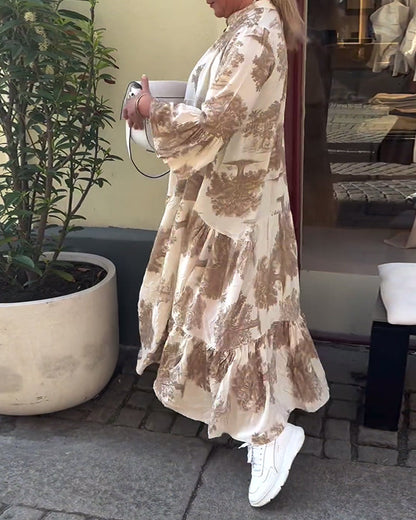 Coralie | Printed maxi dress with ruffle sleeves high neck