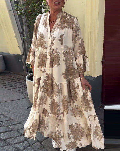 Coralie | Printed maxi dress with ruffle sleeves high neck