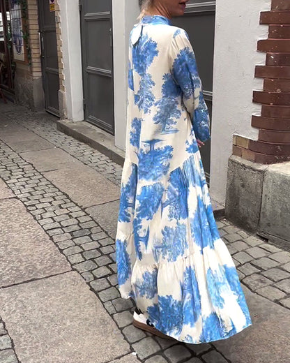 Coralie | Printed maxi dress with ruffle sleeves high neck