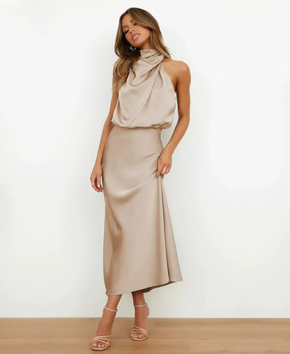 Emery | Women’s elegant midi dress with halter neckline