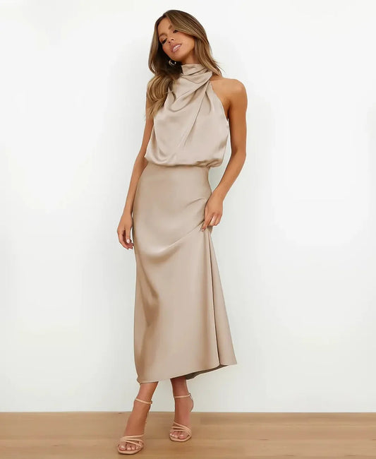 Emery | Women’s elegant midi dress with halter neckline