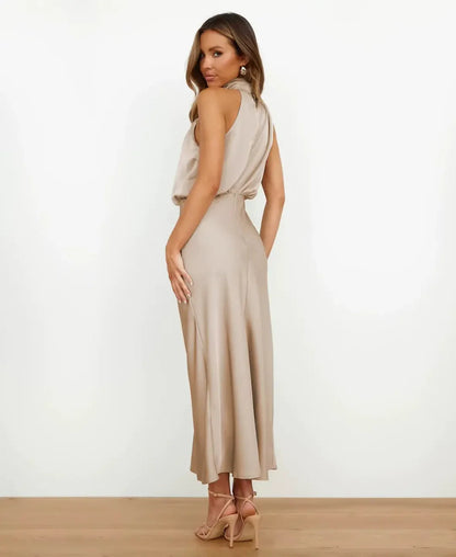 Emery | Women’s elegant midi dress with halter neckline