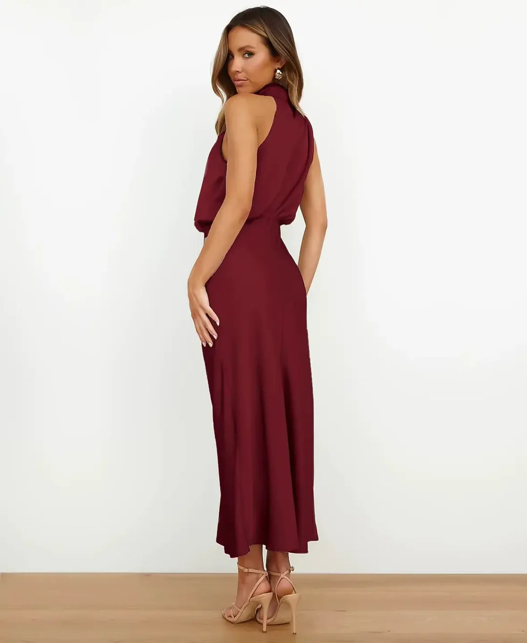 Emery | Women’s elegant midi dress with halter neckline