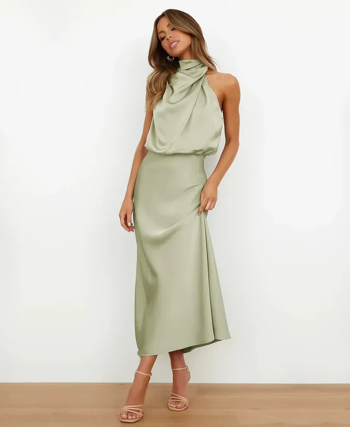 Emery | Women’s elegant midi dress with halter neckline