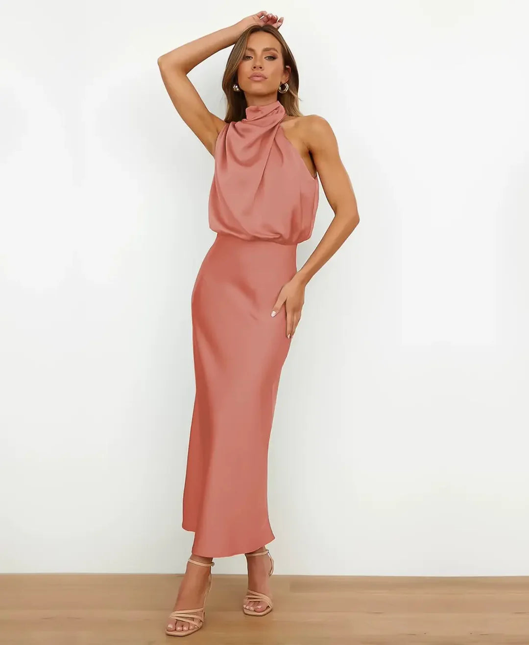 Emery | Women’s elegant midi dress with halter neckline