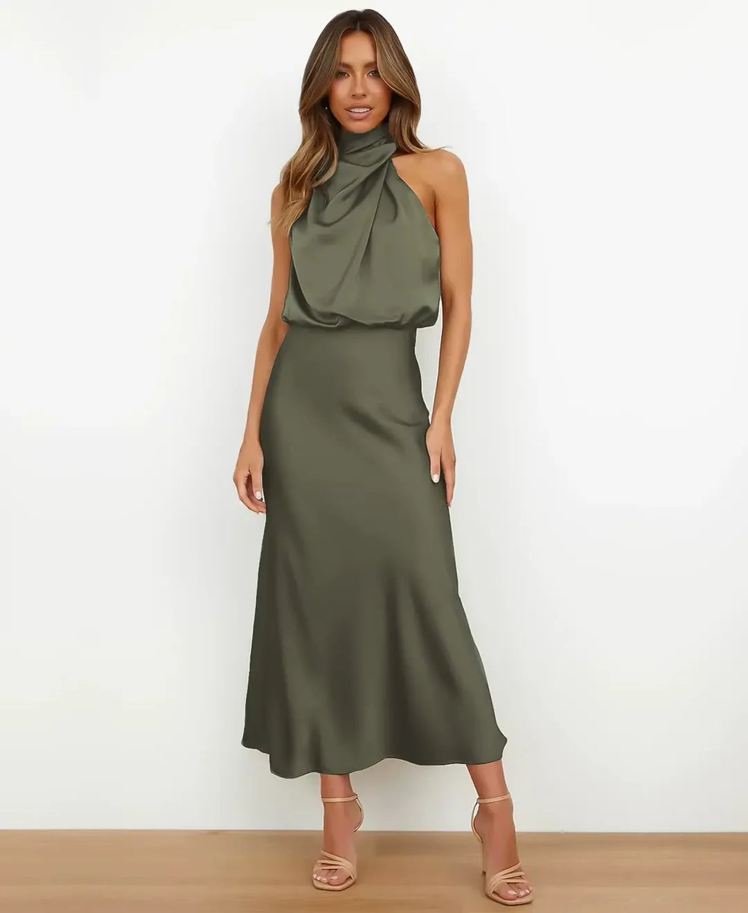 Emery | Women’s elegant midi dress with halter neckline