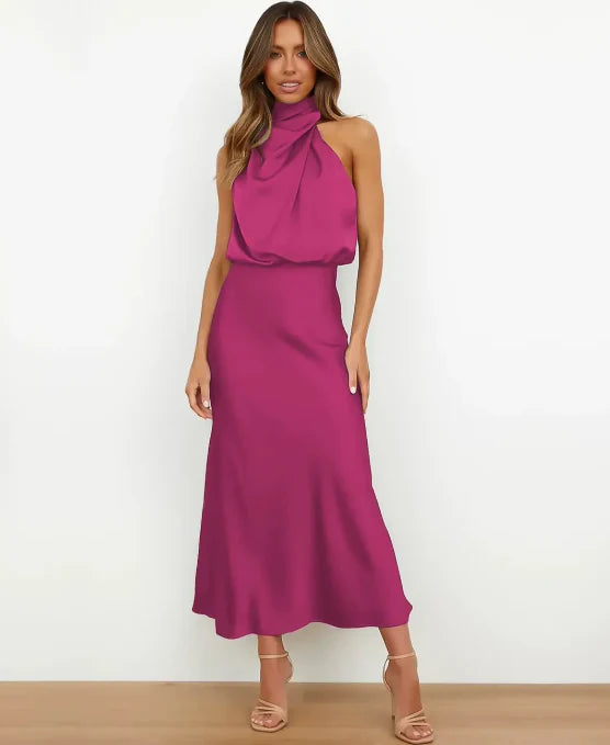 Emery | Women’s elegant midi dress with halter neckline