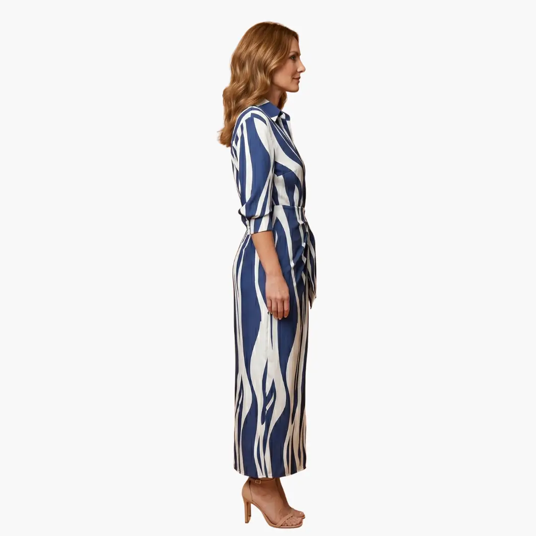 Isabella | Women’s Shirt Maxi Dress with Striped Made of Cotton