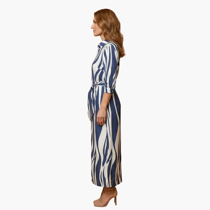 Isabella | Women’s Shirt Maxi Dress with Striped Made of Cotton