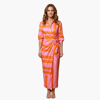 Isabella | Women’s Shirt Maxi Dress with Striped Made of Cotton
