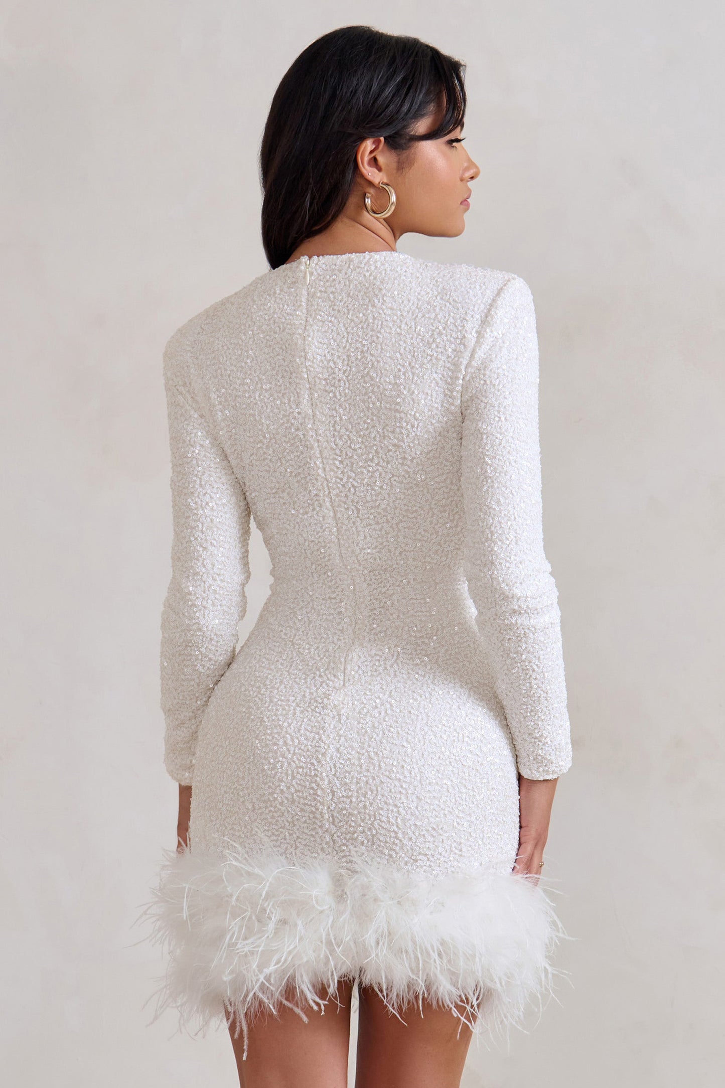 Mireille | Mini dress with feather trim long sleeves