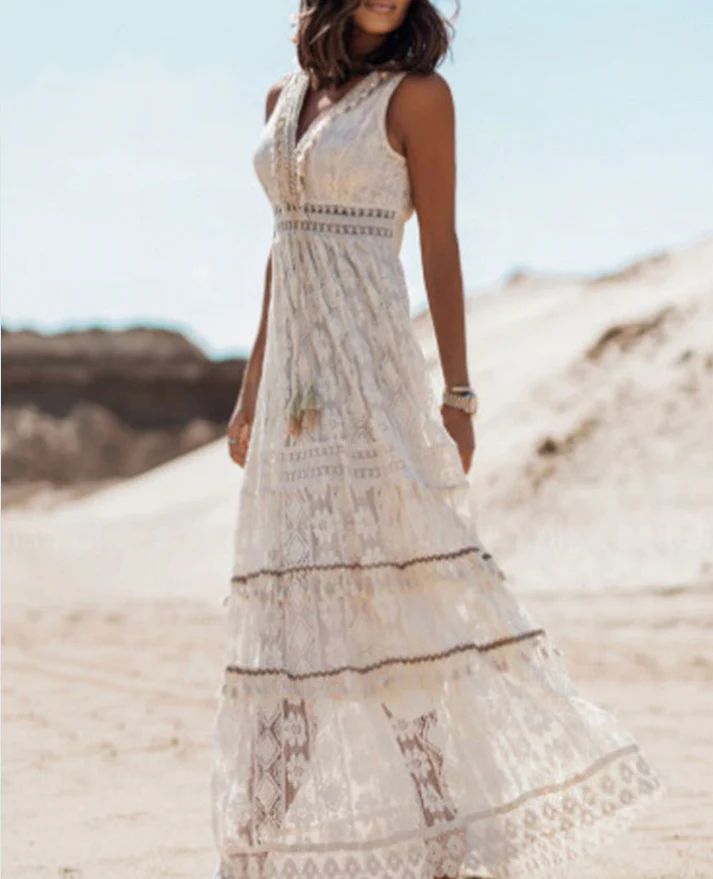 Grace | Women’s Maxi Dress with Boho Sleeveless V Neck