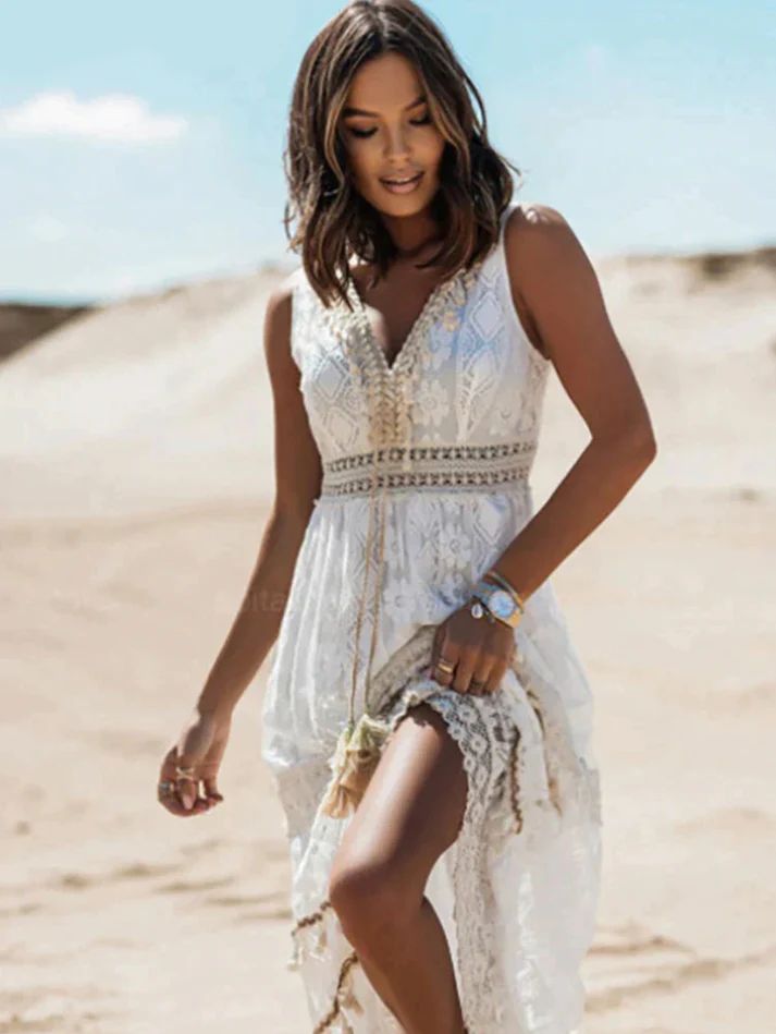 Grace | Women’s Maxi Dress with Boho Sleeveless V Neck
