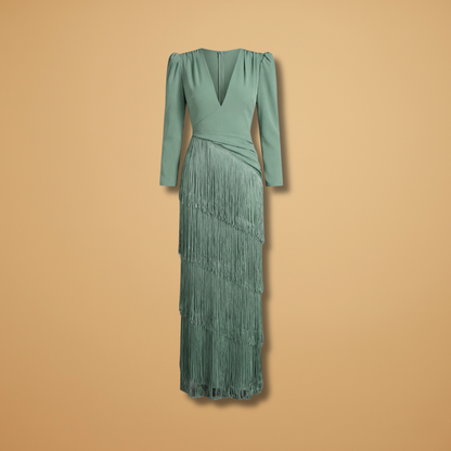 Colette | Women's V neck banquet dress with tassel hem