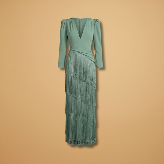 Colette | Women's V neck banquet dress with tassel hem