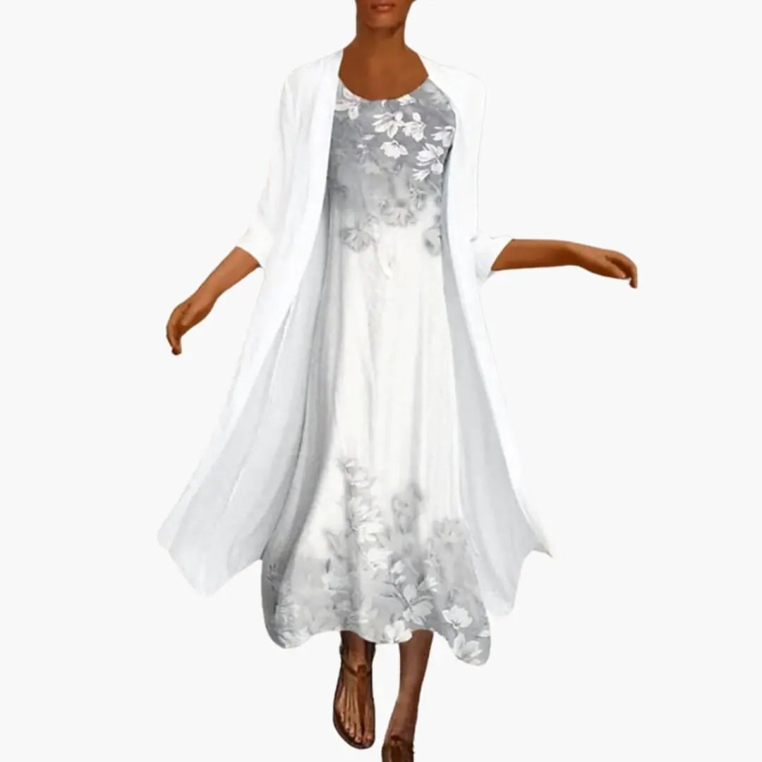 Mia | Women’s Maxi Dress with Floral Open Front Cardigan Set