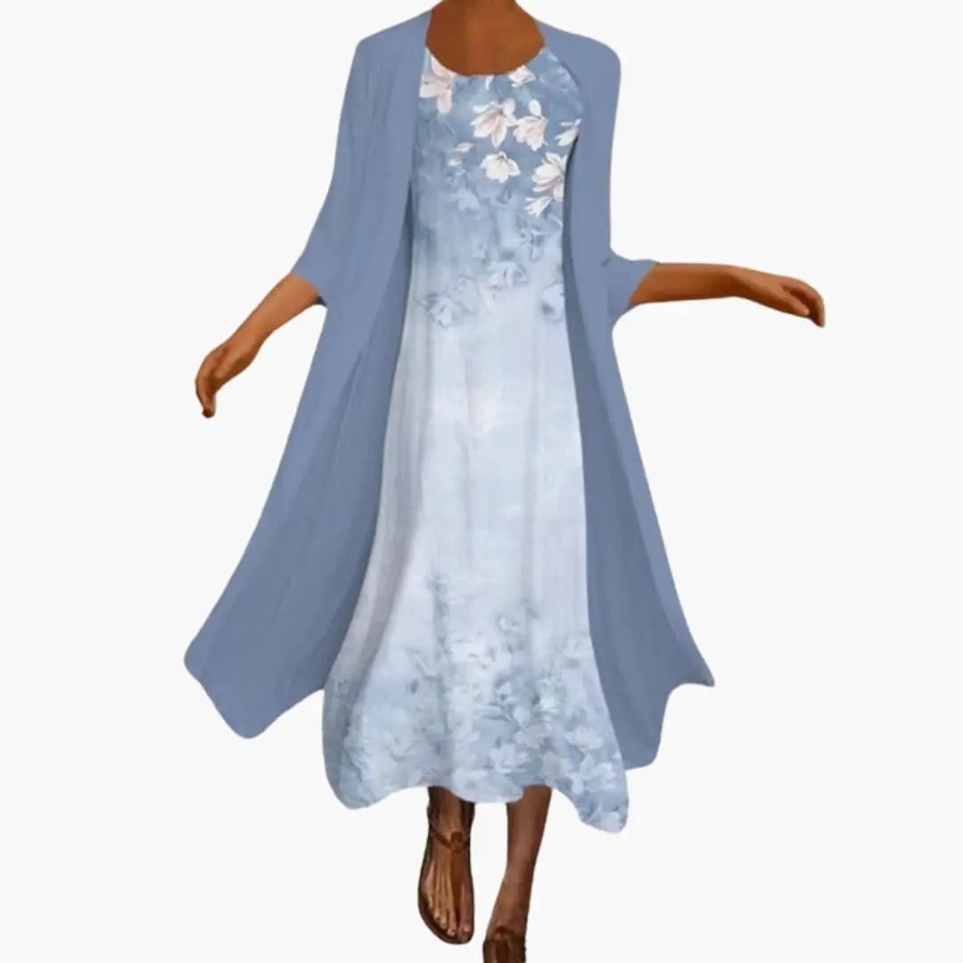 Mia | Women’s Maxi Dress with Floral Open Front Cardigan Set