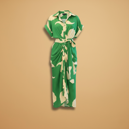 Francesca | Women's short sleeve midi dress with tie waist