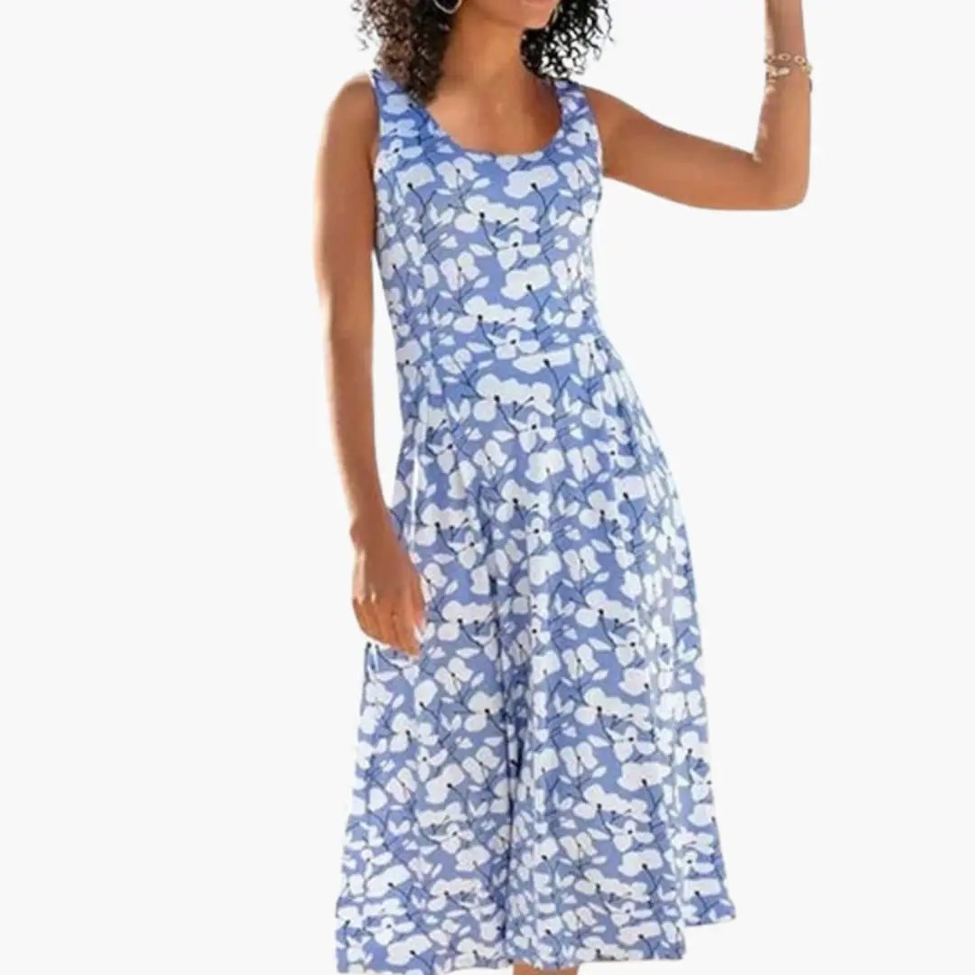 Ava | Women’s Floral Dress with Round Neck Sleeveless