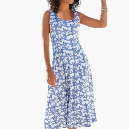 Ava | Women’s Floral Dress with Round Neck Sleeveless