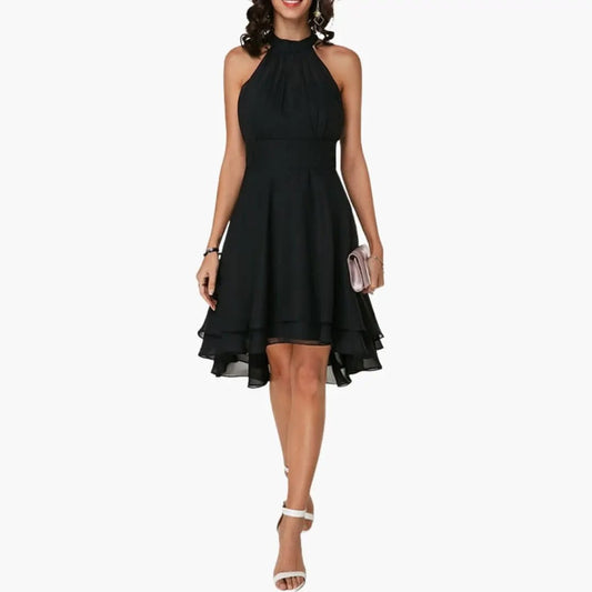 Sophia | Women’s Sleeveless Dress with Round Neck Ruffle Detail