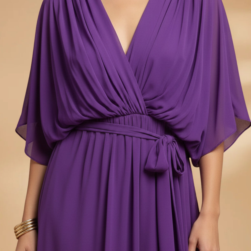 Estelle | Women's chiffon V neck dress with tie waist