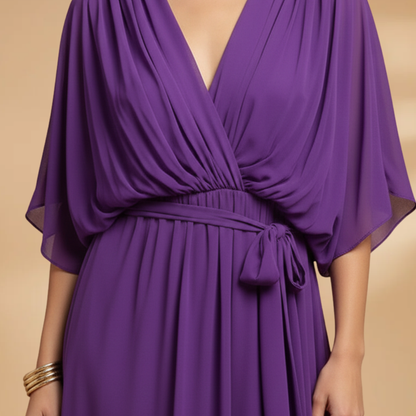 Estelle | Women's chiffon V neck dress with tie waist