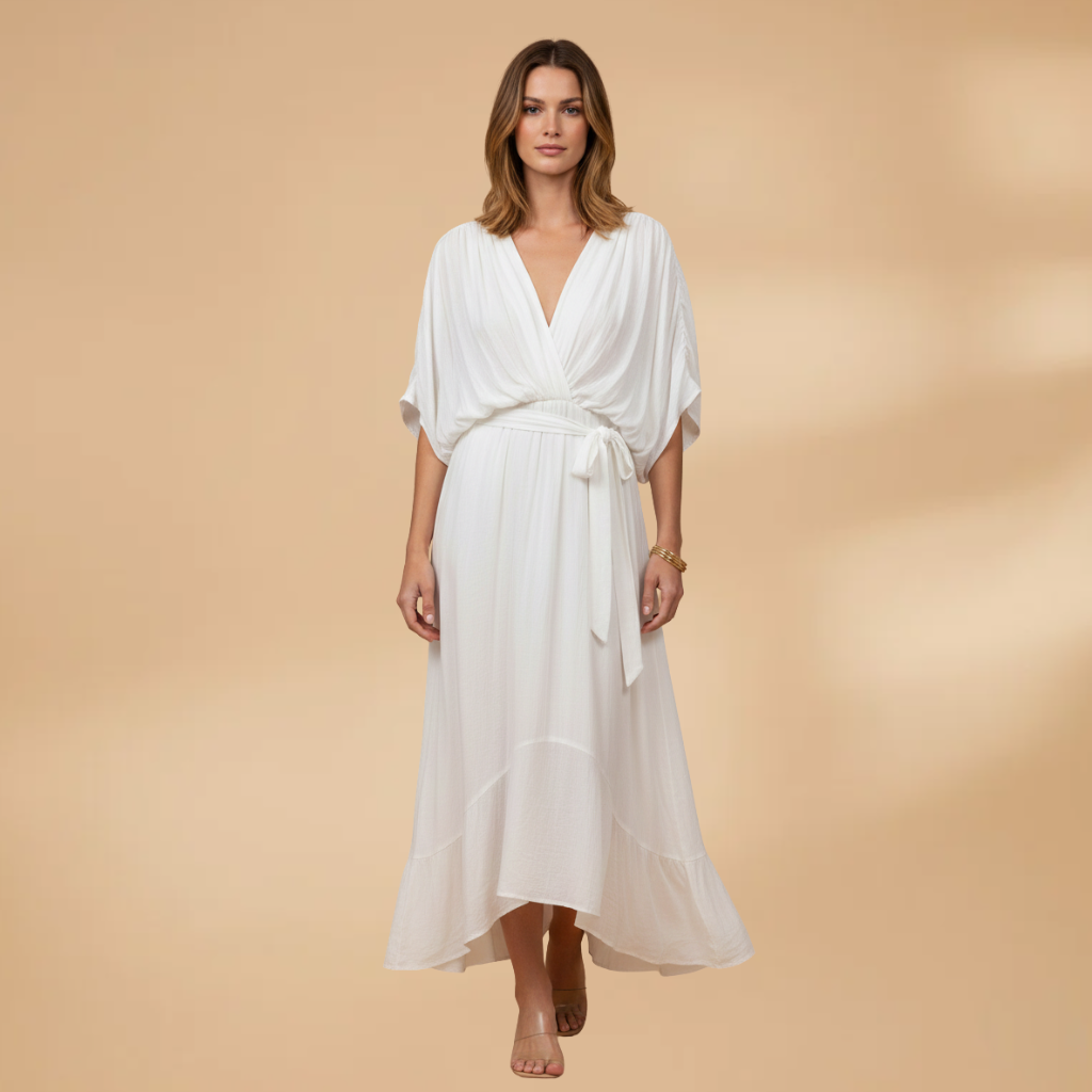 Estelle | Women's chiffon V neck dress with tie waist