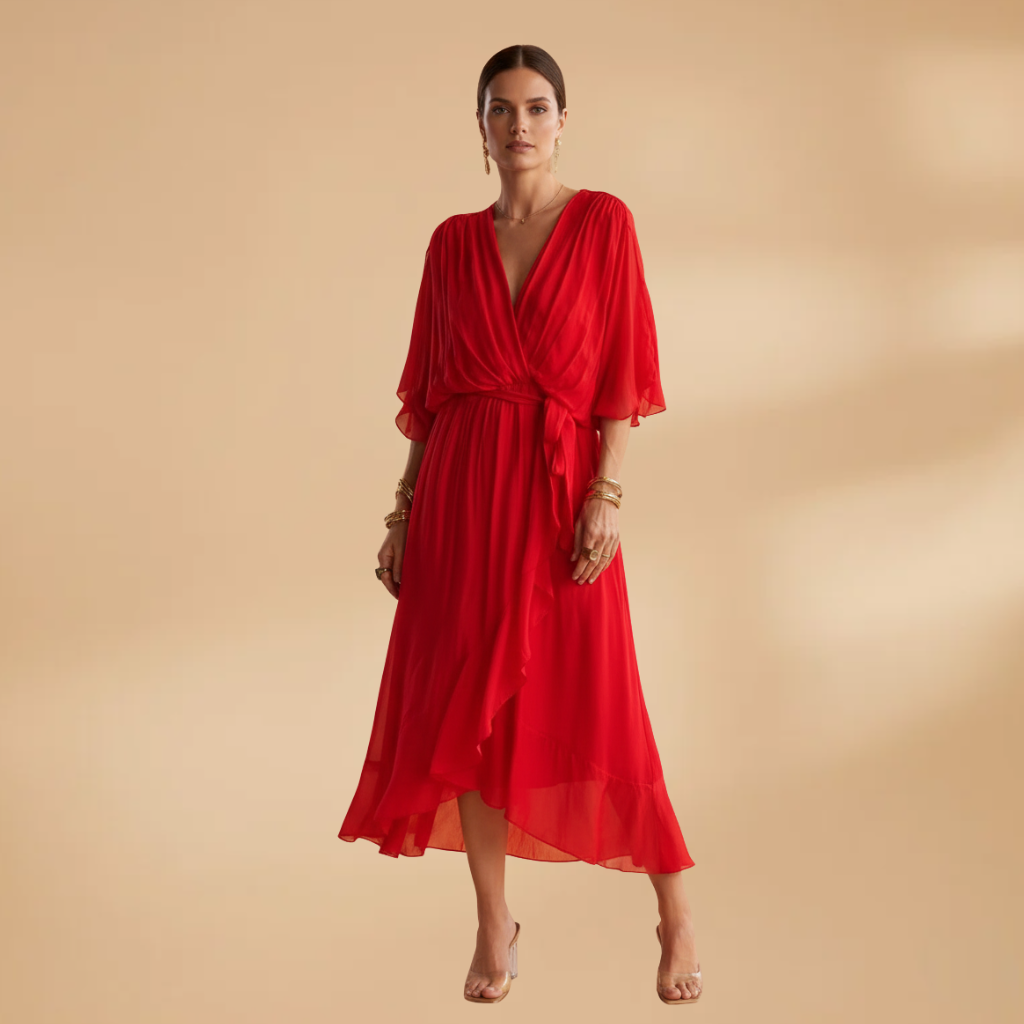 Estelle | Women's chiffon V neck dress with tie waist