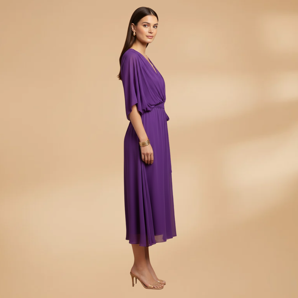 Estelle | Women's chiffon V neck dress with tie waist